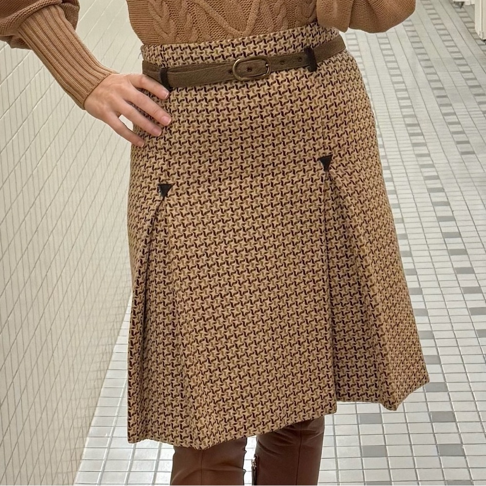 Kenneth Cole Wool Belted Textured A-Line Skirt - size 0 - EUC